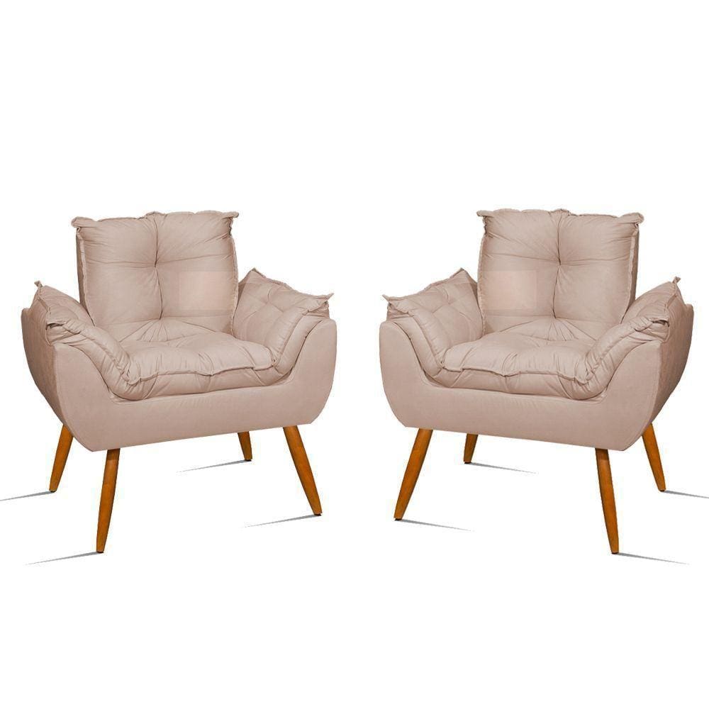 Kit 02 Poltronas Decorativas Opala - Sala, Quarto Bege Bege