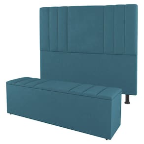 Cabeceira E Baú Cama Box Casal Grace 140cm Suede Turquesa