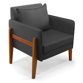 Poltrona Lana Corino Base De Madeira - D`rossi Cor Preto