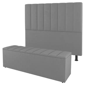 Cabeceira E Baú Cama Box Casal Cora 140cm Suede Cinza Claro