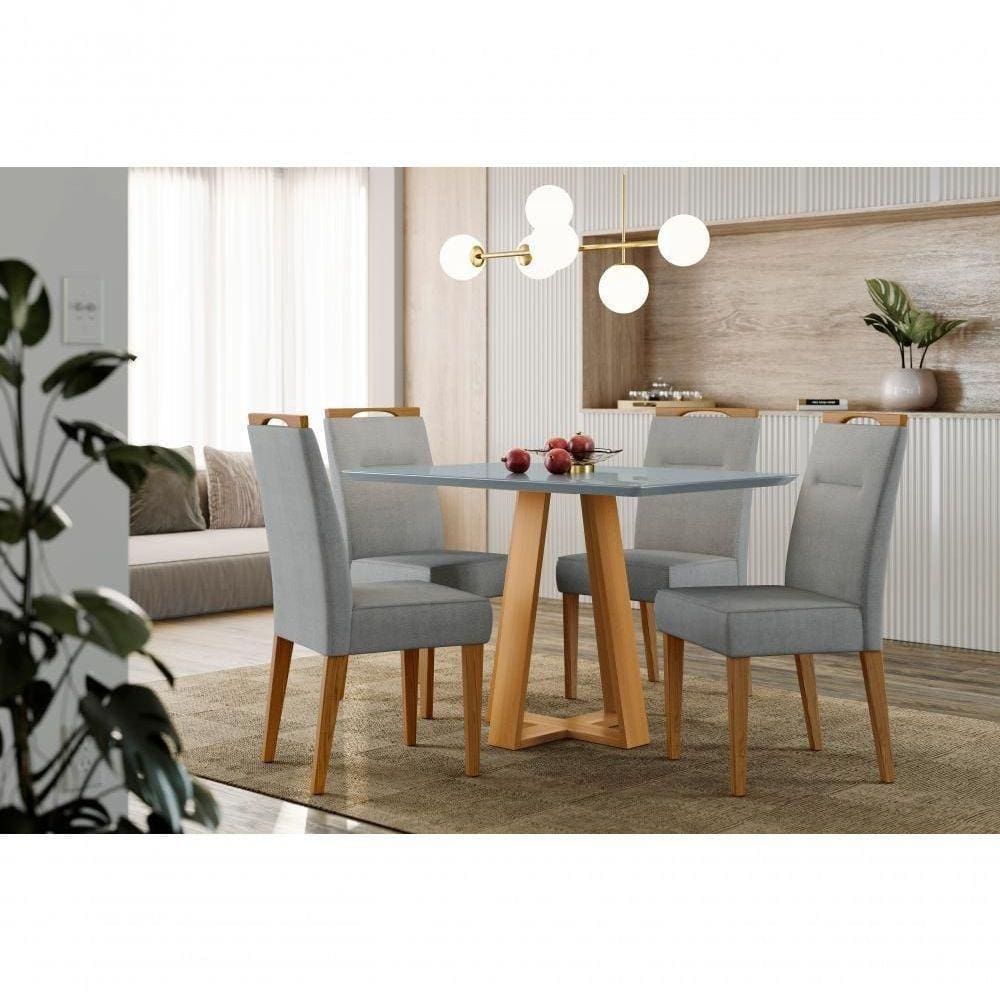 Conjunto Sala De Jantar Mesa Lectus 1,20x0,80m Ype/cinza E 4 Cadeiras Italia Ype/linho Cinza New Ceval