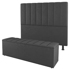 Cabeceira E Baú Cama Box Solteiro 90cm Suede Cinza Escuro
