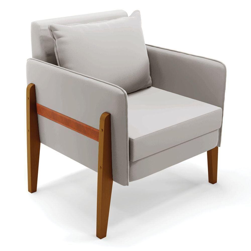 Poltrona Lana Veludo Base De Madeira - D`rossi Cor Cinza