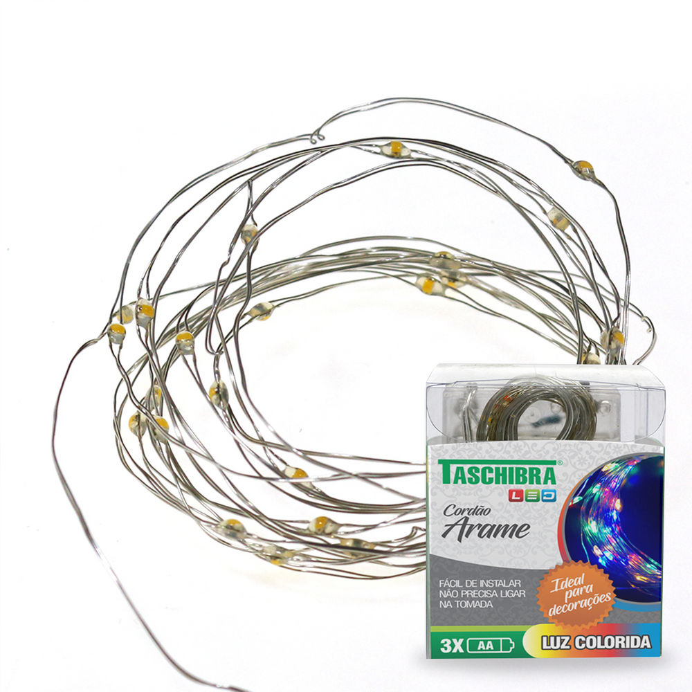 Cordão Decorativo Taschibra Arame Led Iluminado Colorido 3m a Pilha