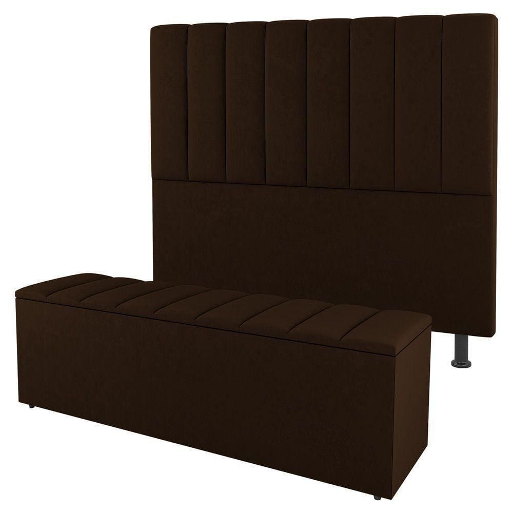Cabeceira E Baú Cama Box Casal Cora 140cm Sintético Marrom
