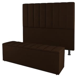 Cabeceira E Baú Cama Box Solteiro Cora 90cm Sintético Marrom