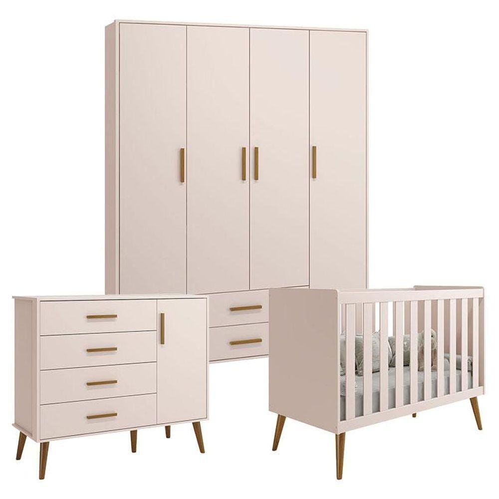 Quarto de Bebê Isis 4 Portas Rosa Acetinado - Reller