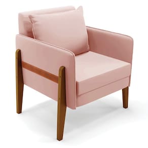 Poltrona Lana Veludo Base De Madeira - D`rossi Cor Rose