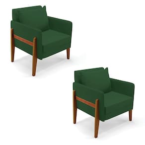 Kit 02 Poltronas Lana Veludo Base De Madeira Verde