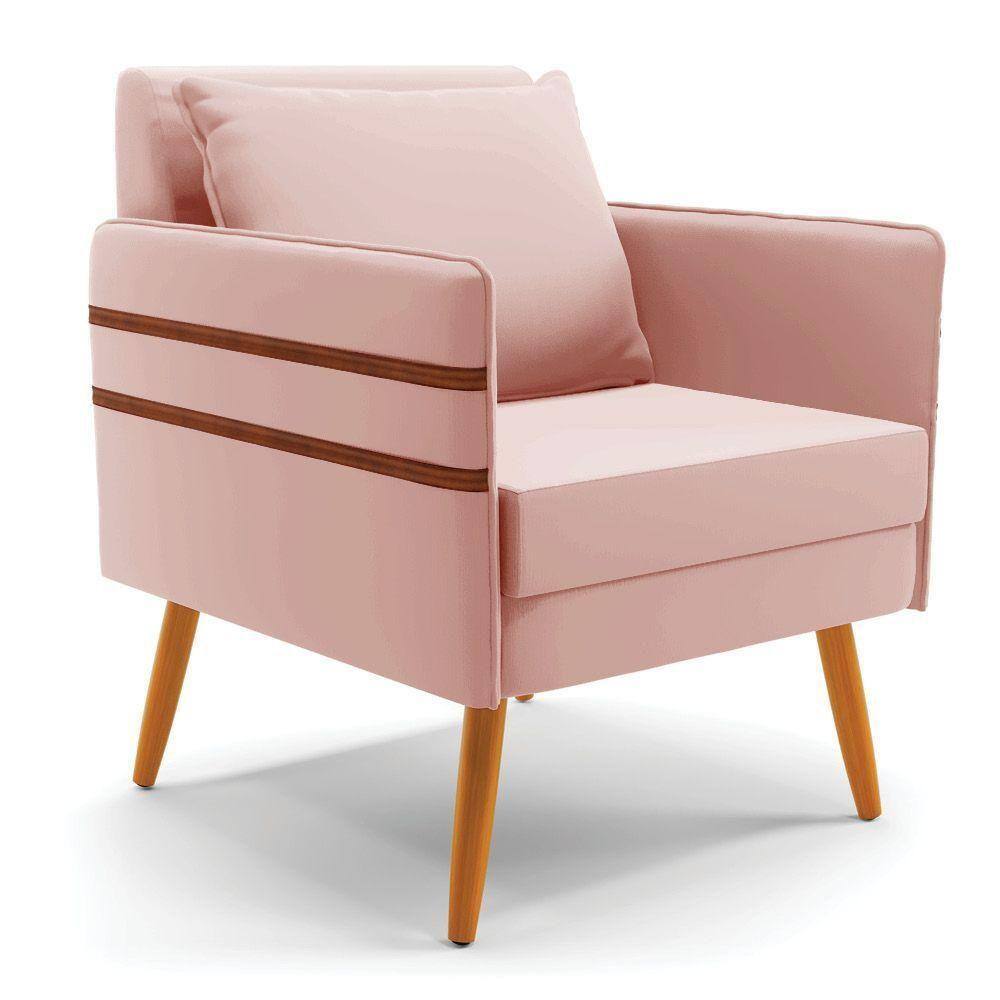Poltrona Mari Veludo Pés Palito Castanho - D`rossi Cor Rose