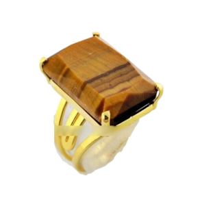 Anel Pedra Olho de Tigre Facetado Garimpo Dourado