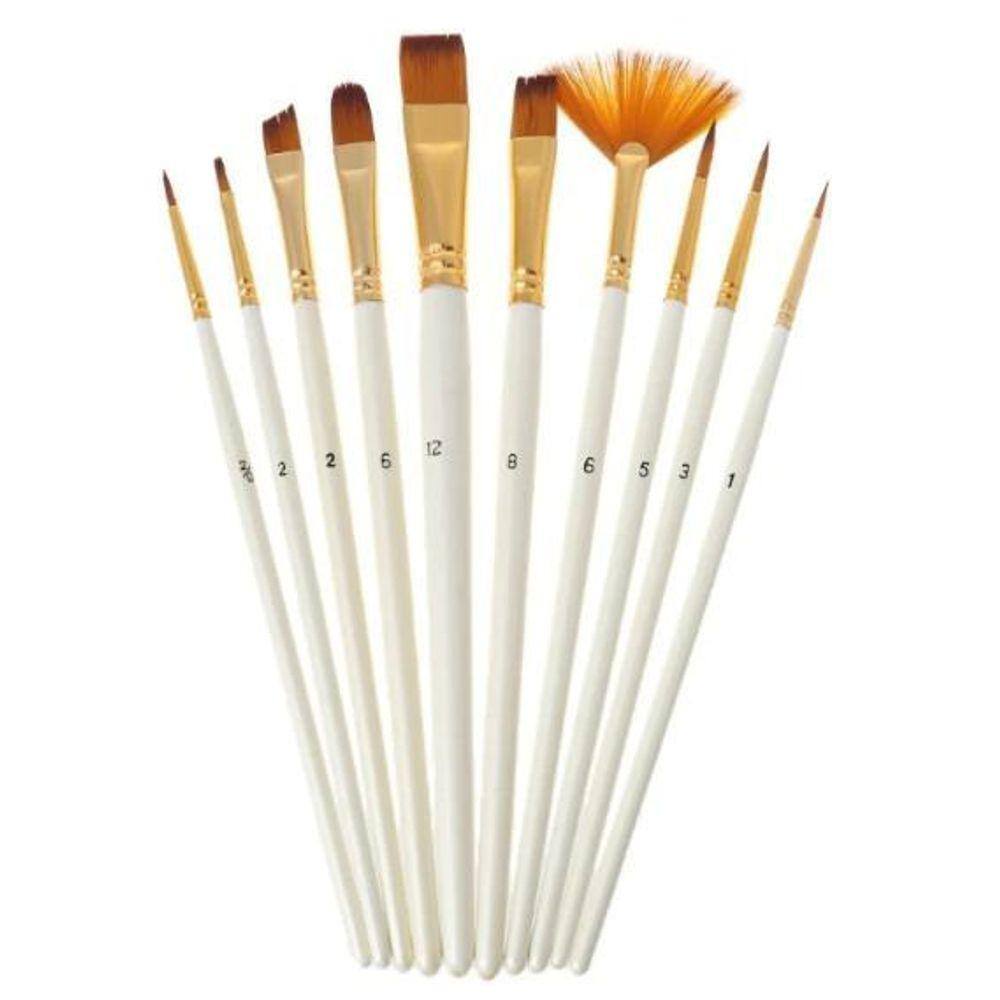 Kit Com 10 Pincéis Aquarela Sintético Nylon Acrílico E Óleo