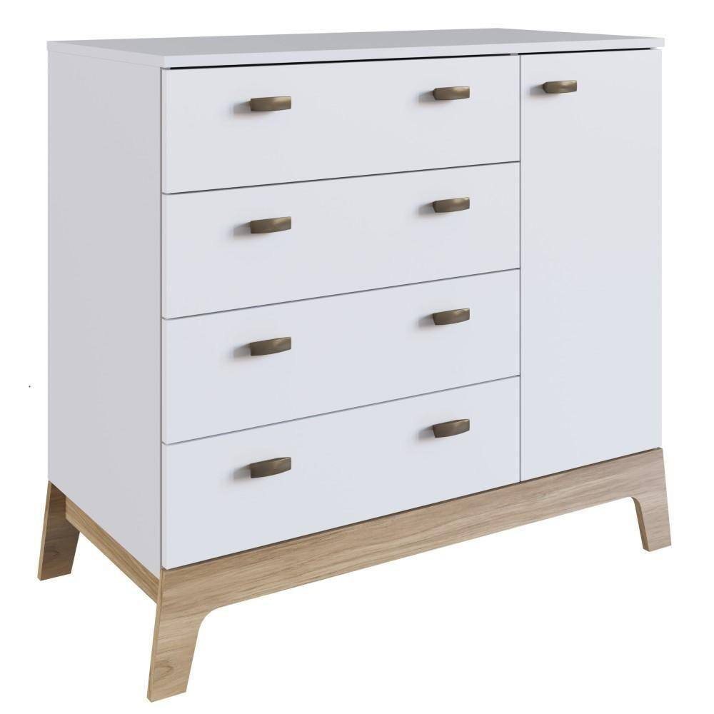 Cômoda Infantila 4 Gavetas 1 Porta Pés Marrom Design Branco