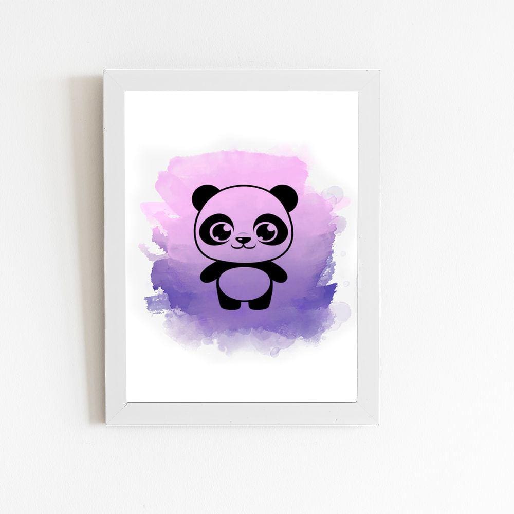 Panda Desenho Animais Roxo Infantil Quadro Canvas 120x80cm