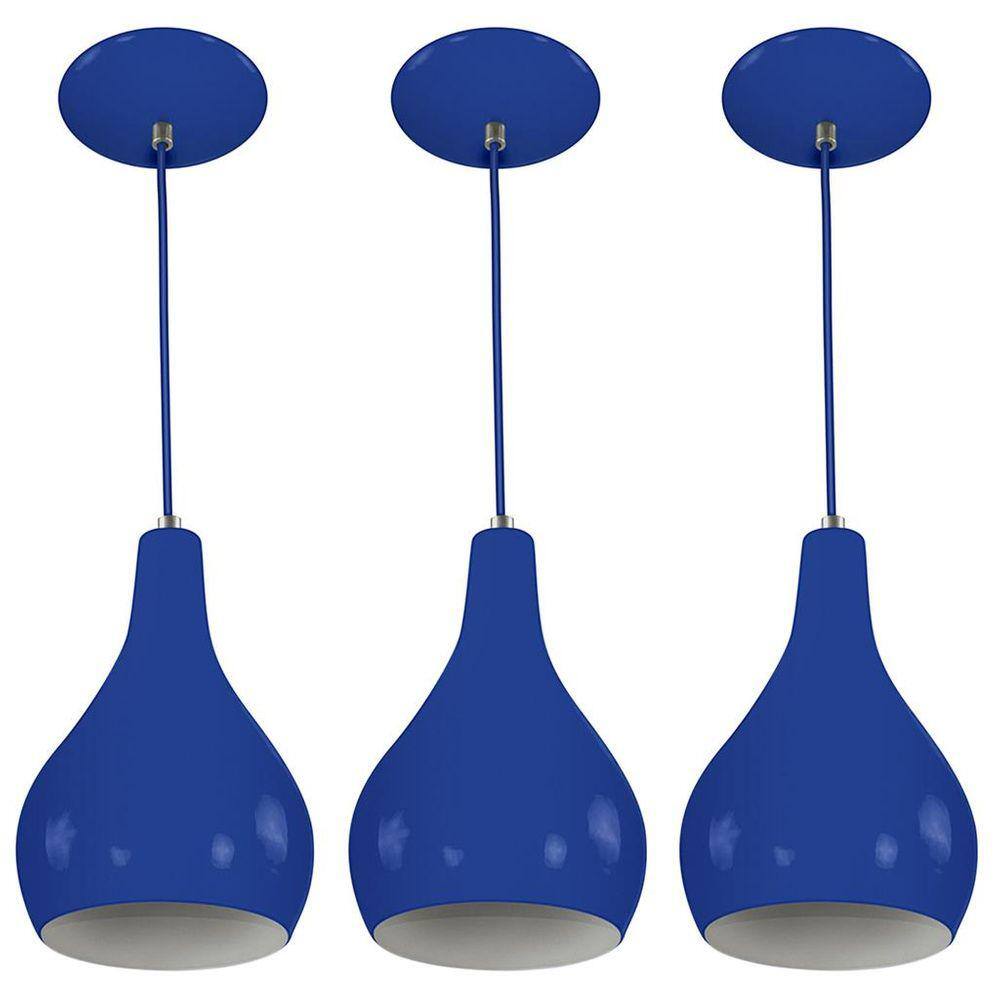 Kit 3 Pendente Nepal Drop Premium Gourmet em Aluminio Azul