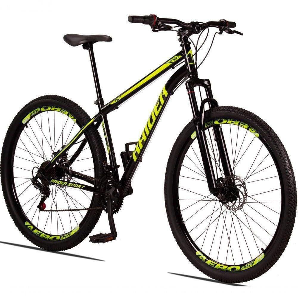 Bicicleta 29 Raider Sport Aço 21M Freio a Disco c/ Suspensão Preto+amarelo