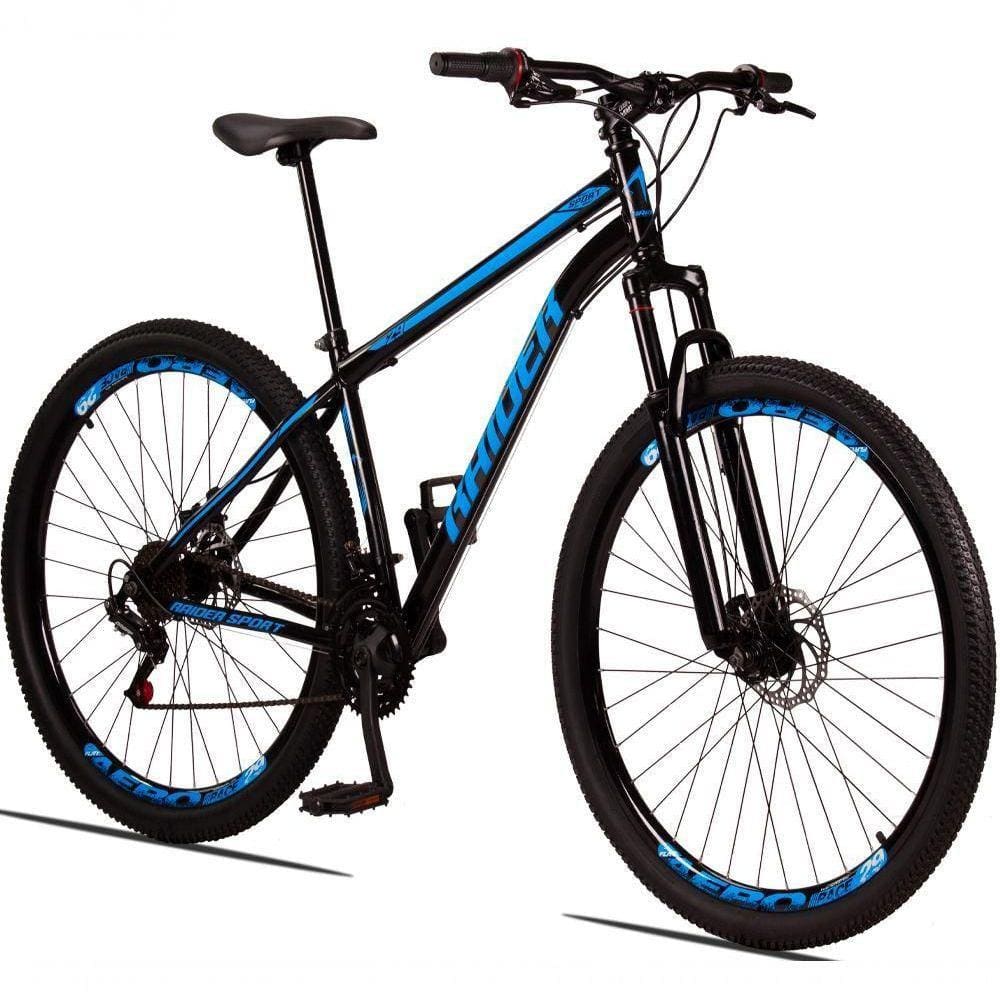 Bicicleta 29 Raider Sport Aço 21M Freio a Disco c/ Suspensão Preto+azul