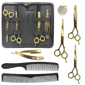 Kit para Barbeiro Cabeleireiro Barba Pente Navalhete Tesouras Aço Inox