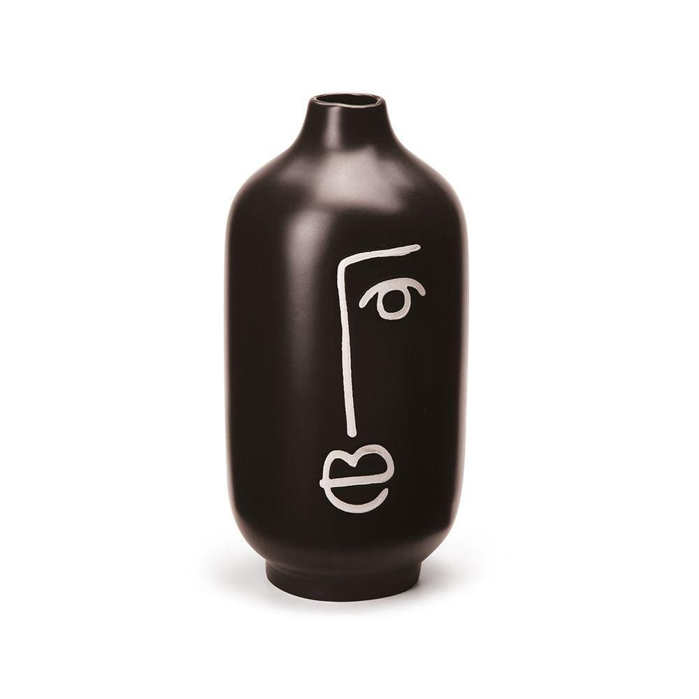 Vaso Decorativo Meia Face Preto em Cerâmica 29x15cm Mart