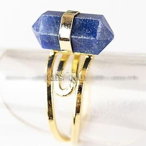 Anel Micro Pontinha Quartzo Azul Bi Ponta Ajustavel Dourado