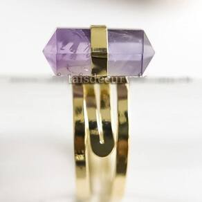 Anel Micro Pontinha Ametista Bi Ponta Ajustavel Dourado