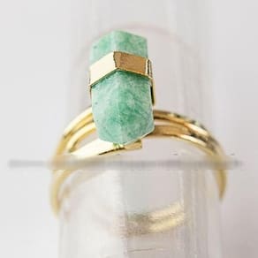 Anel Micro Pontinha Amazonita Bi Ponta Ajustavel Dourado