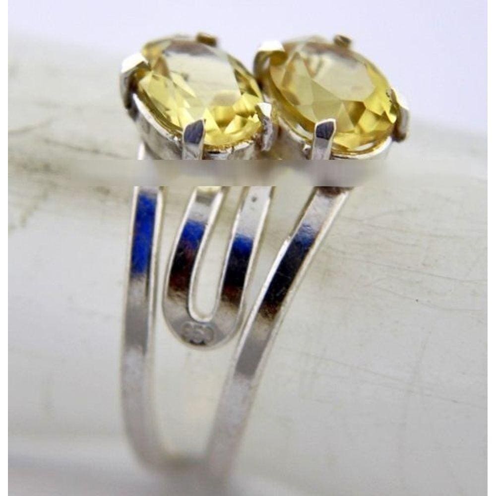 Anel 2 Pedras Citrino Extra Gemas Facetado Prata 950
