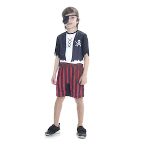 Fantasia Pirata Infantil Macacão Curto + Tapa Olho Carnaval