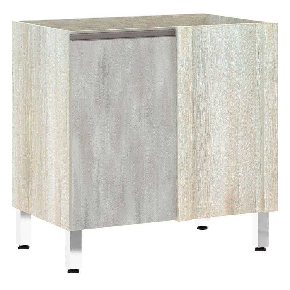 Balcão Sem Tampo Canto Reto Luciane 80cm Luci Legno Crem e Concreto