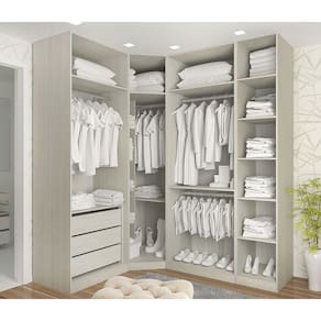 Guarda Roupa Canto, 3 Gavetas, 4 Cabideiro Legno Crema
