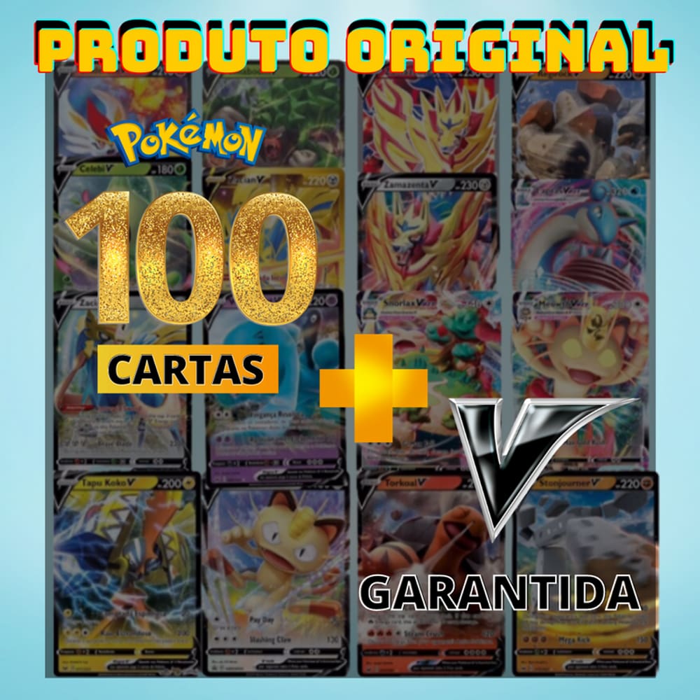 Carta Pokemon Pikachu V + 20 Cartas Vmax V Aliados Gx Shiny - R$ 65