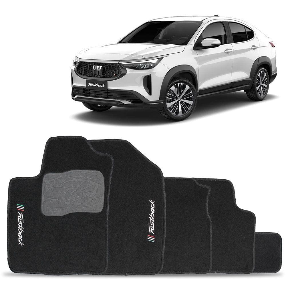Jogo Tapete Carpete Automotivo Fiat Fastback 2022 2023 5 Peças Preto Bordado