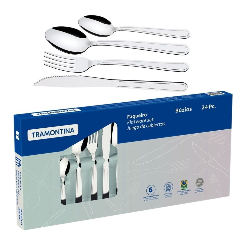 Jogo De Talheres Tramontina Búzios 24 Peças Faqueiro Em Inox