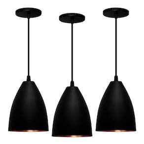 Kit 3 Pendentes Vegas  Preto Textura / Bronze