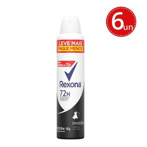 Kit Desodorante Antitranspirante Aerosol Rexona Invisible 72 horas 250ml - 6 Unidades