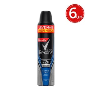 Kit Desodorante Antitranspirante Aerosol Rexona Active Dry 72 horas 250ml - 6 Unidades