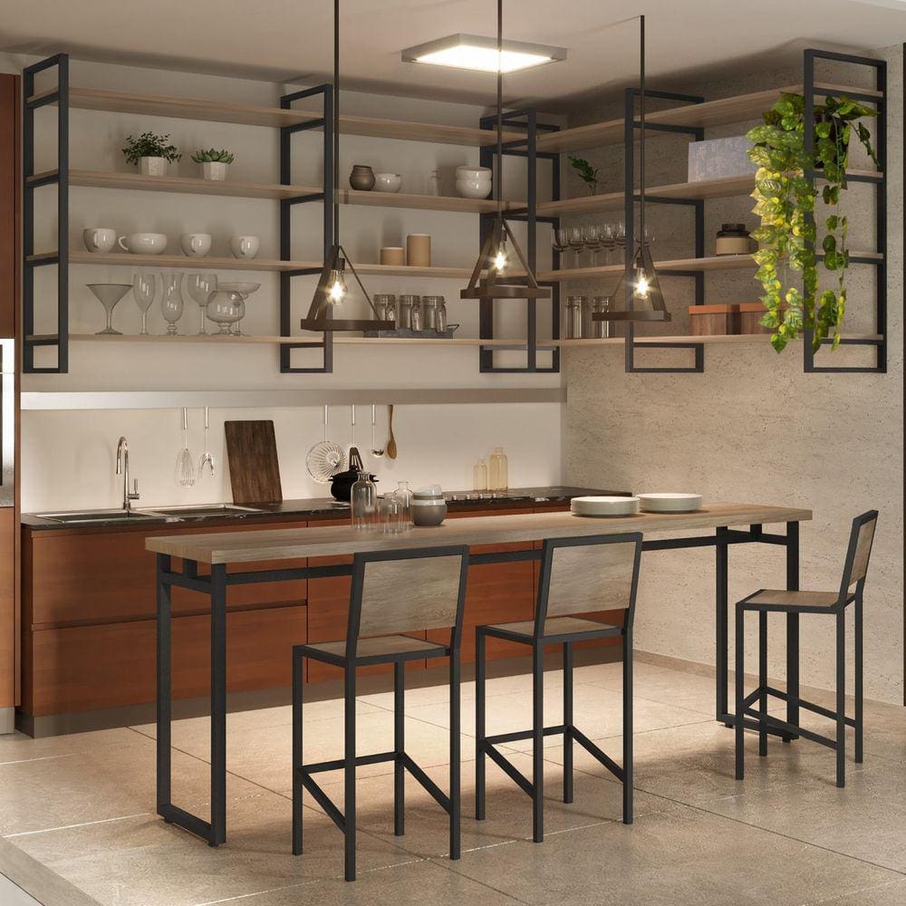 Prateleira Industrial em Aço e MDF 1mx40cmx1,8m Elisa Yescasa Grafite/Siena