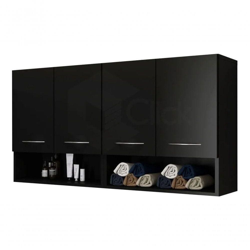 Gabinete Preto 4 Portas Para Escritório Com Nicho