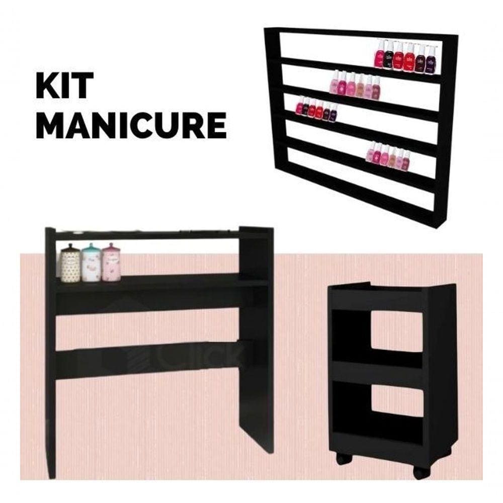 Kit De Móveis Preto De Manicure Compacto