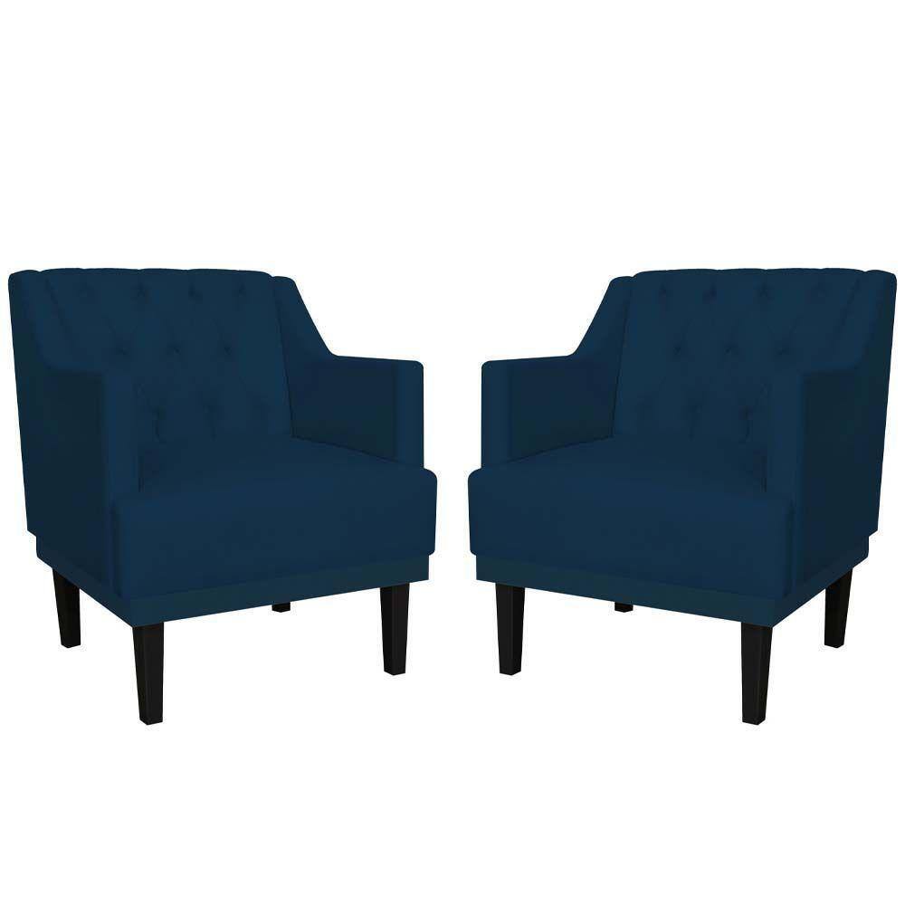 Kit 02 Poltronas Clássica Trapézio Suede Azul Marinho