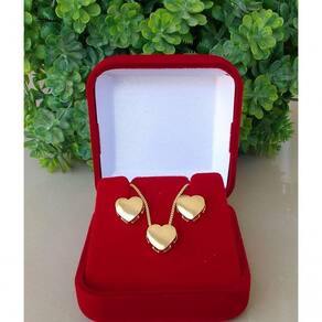 Conjunto Kit Brinco + Colar Coração Banhado A Ouro 18k