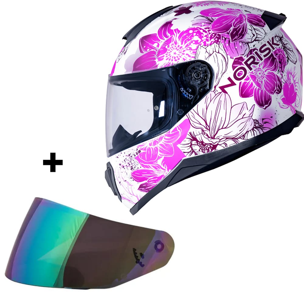 Capacete Feminino Norisk Razor Bloom Rosa + Viseira Camaleão