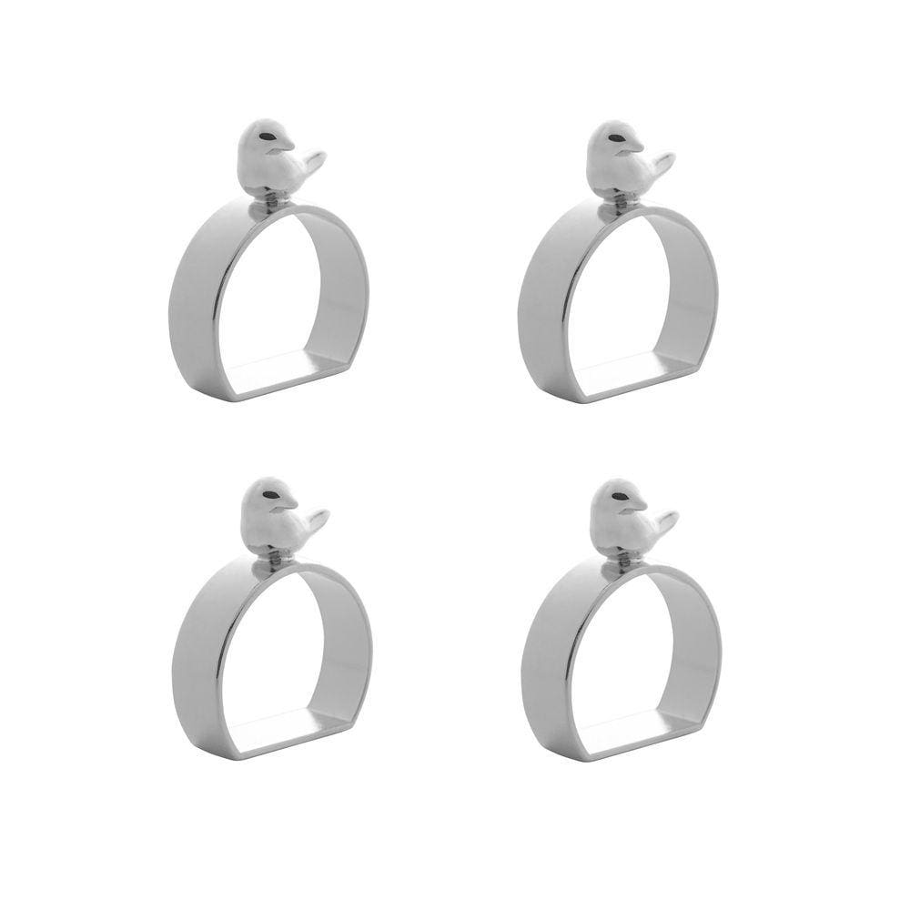 Cj 4 Argolas de Zinco Bird Prata P/Guardanapos de Tecido Royal Decor