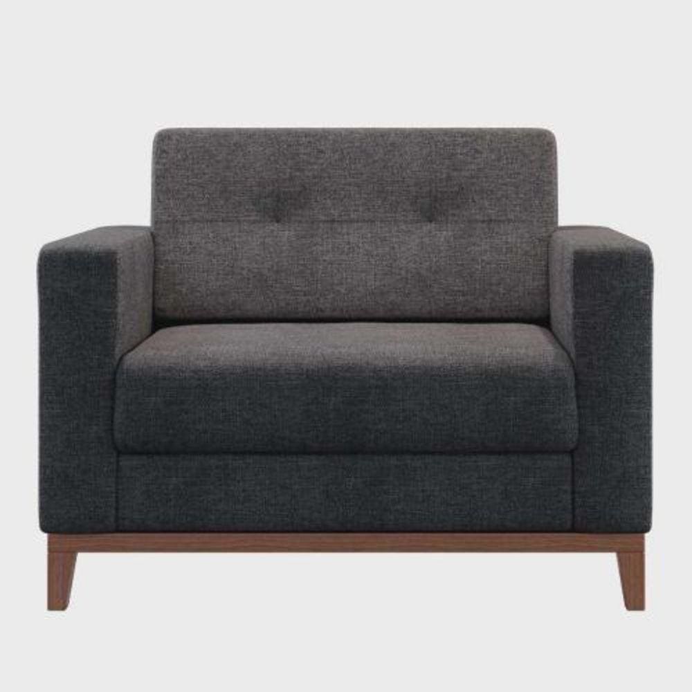 Poltrona Living Tecido Linho Base Madeira Para Sala