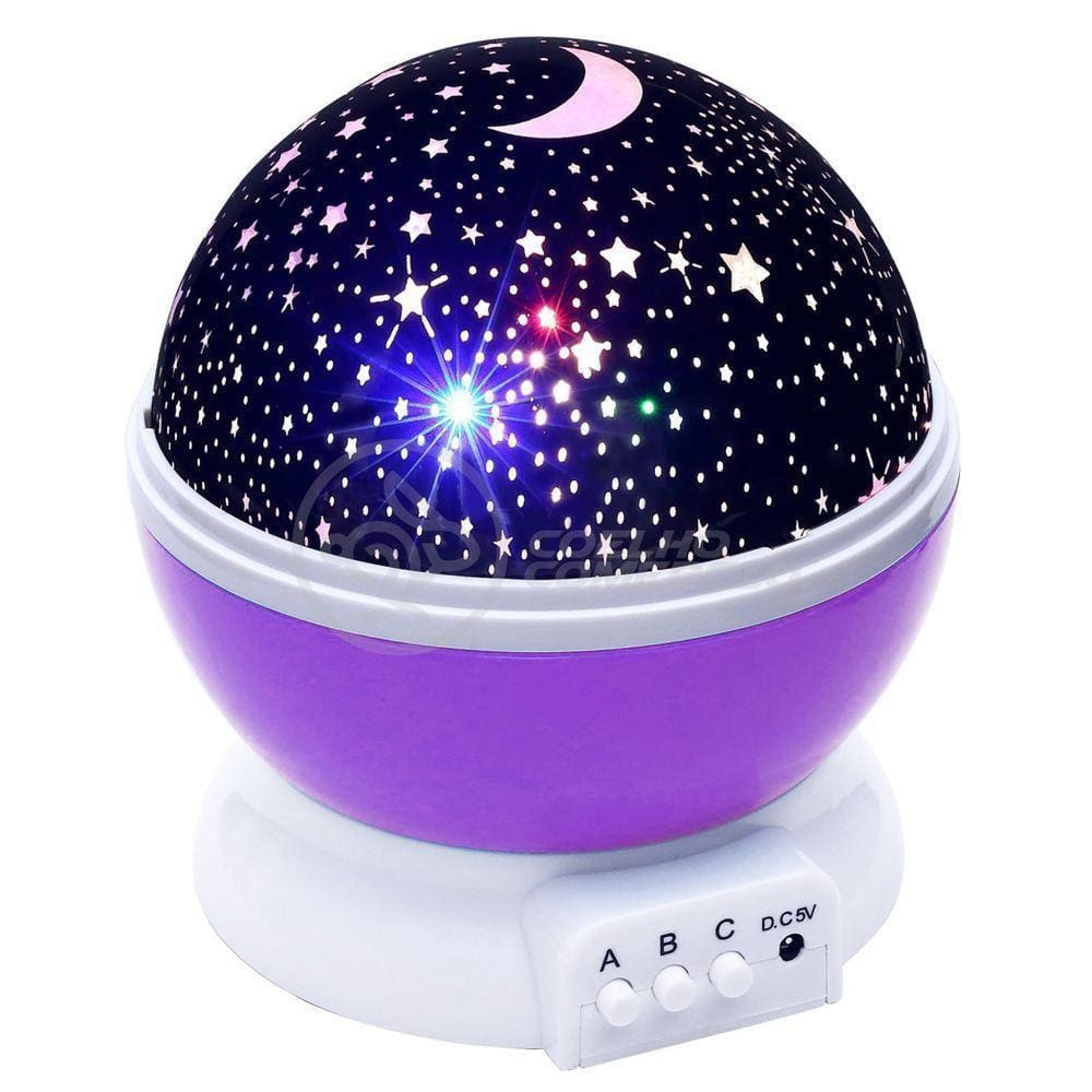 Luminária Projetor Estrelas Galáxia Céu Rotativa 360 Roxo