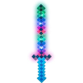 Brinquedo Espada Pixel 58Cm Diamante Som E Luz À Pilha Azul