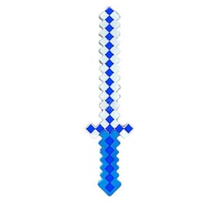 Brinquedo Espada Pixel 58Cm Diamante Som E Luz À Pilha Azul