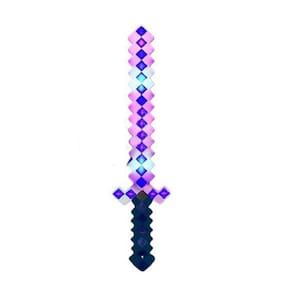 Brinquedo Espada Pixel 58Cm Diamante Som E Luz À Pilha Azul