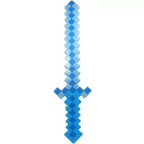 Brinquedo Espada Pixel 58Cm Diamante Som E Luz À Pilha Azul