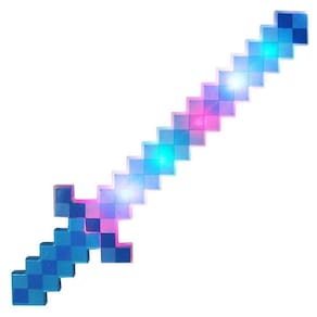 Brinquedo Espada Pixel 58Cm Diamante Som E Luz À Pilha Azul